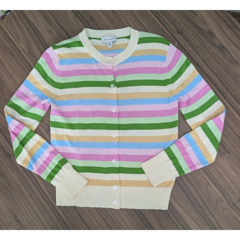 Free Assembly Women's M 8-10 Multicolor Striped Button Front Cotton Cardigan